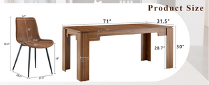 English Elm Table and Chair Set Walnut Grain Dining for Six with Techno Fabric Upholstered Seats W1151S04808
