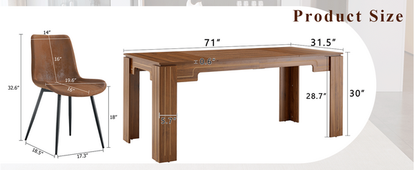 English Elm Table and Chair Set Walnut Grain Dining for Six with Techno Fabric Upholstered Seats W1151S04808
