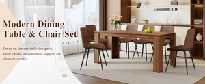 English Elm Table and Chair Set Walnut Grain Dining for Six with Techno Fabric Upholstered Seats W1151S04808
