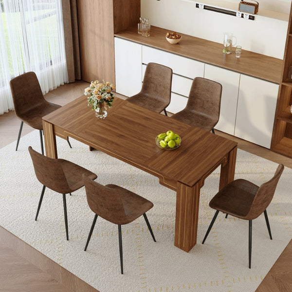 English Elm Table and Chair Set Walnut Grain Dining for Six with Techno Fabric Upholstered Seats W1151S04808