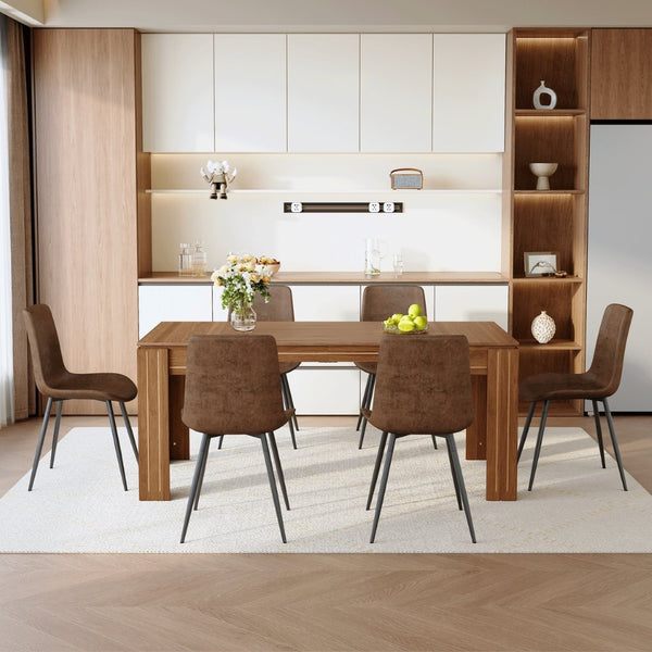 English Elm Table and Chair Set Walnut Grain Dining for Six with Techno Fabric Upholstered Seats W1151S04808