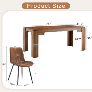 English Elm Table and Chair Set Walnut Grain Dining for Six with Techno Fabric Upholstered Seats W1151S04808