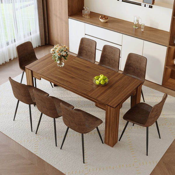 English Elm Table and 8 Chair Dining Set Walnut Grain Top with Cushioned Techno-fabric Seating W1151S04809