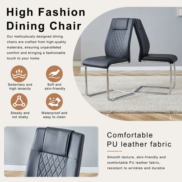 English Elm Table and Chair Set Marble Patterned Mdf Top with Six Pu Leather Seats for Dining Black W1151S04818