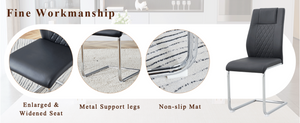 English Elm Table and Chair Set Marble Patterned Mdf Top with Six Pu Leather Seats for Dining Black W1151S04818