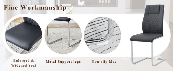 English Elm Table and Chair Set Marble Patterned Mdf Top with Six Pu Leather Seats for Dining Black W1151S04818