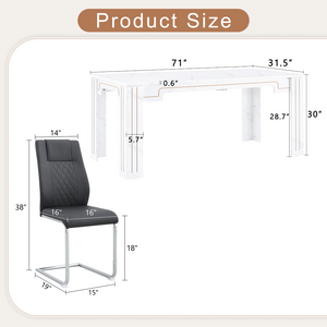 English Elm Table and Chair Set Marble Patterned Mdf Top with Six Pu Leather Seats for Dining Black W1151S04818