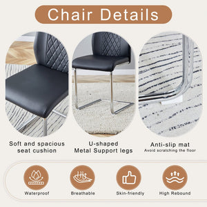 English Elm Table and Chair Set Marble Patterned Mdf Top with Six Pu Leather Seats for Dining Black W1151S04818