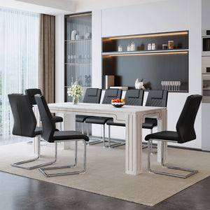 English Elm Table and Chair Set Walnut Grain Top with 8 Black Pu Seats for Modern Dining Black + Silver / White W1151S04819