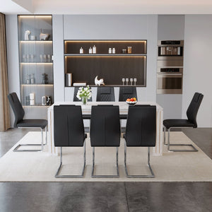 English Elm Table and Chair Set Walnut Grain Top with 8 Black Pu Seats for Modern Dining Black + Silver / White W1151S04819
