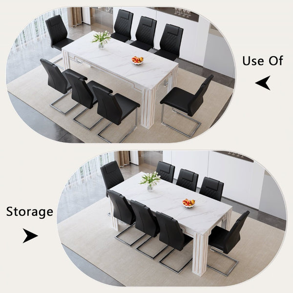 English Elm Table and Chair Set Walnut Grain Top with 8 Black Pu Seats for Modern Dining Black + Silver / White W1151S04819