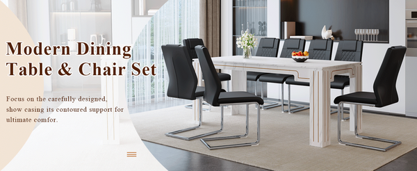 English Elm Table and Chair Set Walnut Grain Top with 8 Black Pu Seats for Modern Dining Black + Silver / White W1151S04819