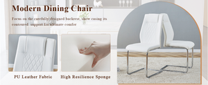 English Elm Table and Chair Set Marble Patterned Mdf Top with Six Pu Leather Seats for Dining White W1151S04820