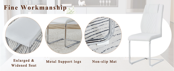 English Elm Table and Chair Set Marble Patterned Mdf Top with Six Pu Leather Seats for Dining White W1151S04820