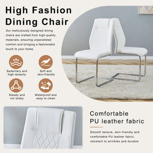 English Elm Table and Chair Set Marble Patterned Mdf Top with Six Pu Leather Seats for Dining White W1151S04820