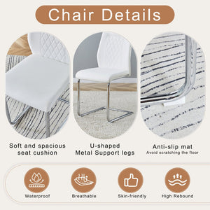 English Elm Table and Chair Set Marble Patterned Mdf Top with Six Pu Leather Seats for Dining White W1151S04820