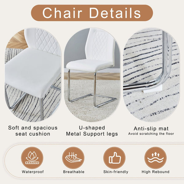English Elm Table and Chair Set Marble Patterned Mdf Top with Six Pu Leather Seats for Dining White W1151S04820