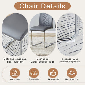 English Elm Table and Chair Set Marble Patterned Mdf Top with Six Pu Leather Seats for Dining Dark Gray W1151S04822