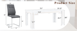 English Elm Table and Chair Set Marble Patterned Mdf Top with Six Pu Leather Seats for Dining Dark Gray W1151S04822