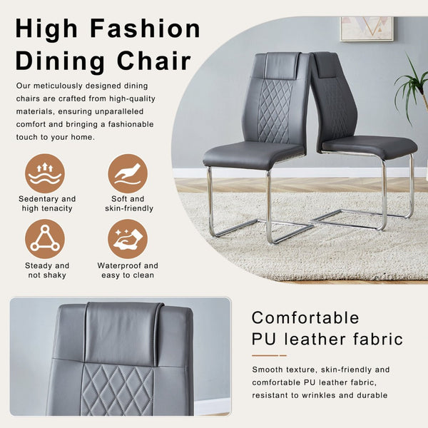 English Elm Table and Chair Set Marble Patterned Mdf Top with Six Pu Leather Seats for Dining Dark Gray W1151S04822