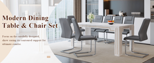 English Elm Table and Chair Set Walnut Grain Top with 8 Black Pu Seats for Modern Dining Dark Gray / Silver / White W1151S04823
