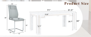 English Elm Table and Chair Set Marble Patterned Mdf Top with Six Pu Leather Seats for Dining Light Gray W1151S04824