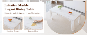English Elm Table and Chair Set Marble Patterned Mdf Top with Six Pu Leather Seats for Dining Light Gray W1151S04824