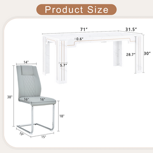 English Elm Table and Chair Set Marble Patterned Mdf Top with Six Pu Leather Seats for Dining Light Gray W1151S04824