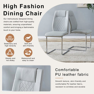English Elm Table and Chair Set Marble Patterned Mdf Top with Six Pu Leather Seats for Dining Light Gray W1151S04824