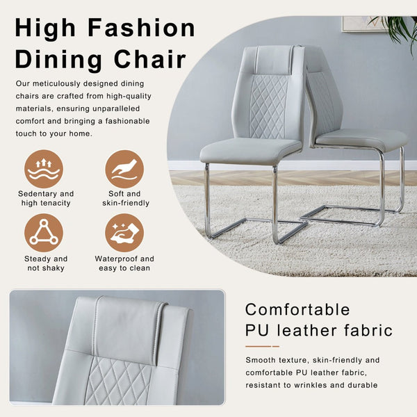 English Elm Table and Chair Set Marble Patterned Mdf Top with Six Pu Leather Seats for Dining Light Gray W1151S04824