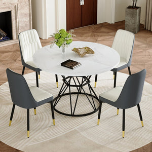 English Elm Table and Chair Set Round Mdf Five Piece Dining with Gold Accent Legs for Modern Spaces White W1151S04869