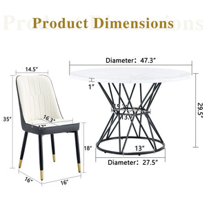 English Elm Table and Chair Set Round Mdf Five Piece Dining with Gold Accent Legs for Modern Spaces White W1151S04869
