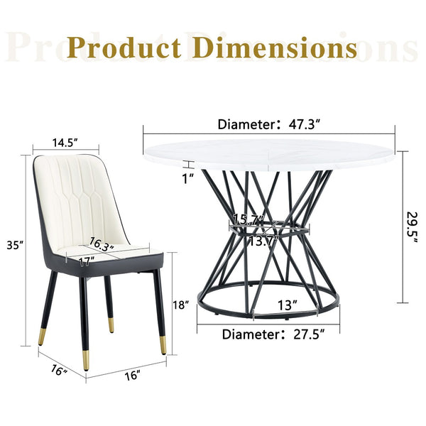 English Elm Table and Chair Set Round Mdf Five Piece Dining with Gold Accent Legs for Modern Spaces White W1151S04869
