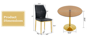 English Elm Table and Chair Set Round Glass Top Dining for Four with Shell Pu Seats Gold Legs Black+Gold W1151S04874