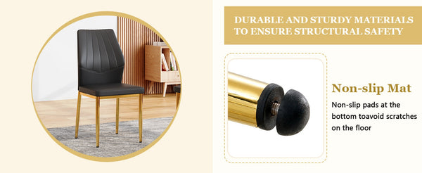 English Elm Table and Chair Set Round Glass Top Dining for Four with Shell Pu Seats Gold Legs Black+Gold W1151S04874