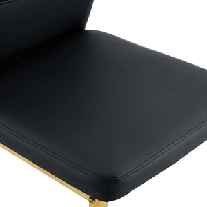 English Elm Table and Chair Set Round Glass Top Dining for Four with Shell Pu Seats Gold Legs Black+Gold W1151S04874