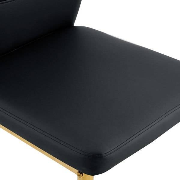 English Elm Table and Chair Set Round Glass Top Dining for Four with Shell Pu Seats Gold Legs Black+Gold W1151S04874