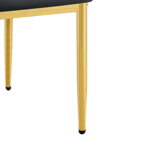 English Elm Table and Chair Set Round Glass Top Dining for Four with Shell Pu Seats Gold Legs Black+Gold W1151S04874