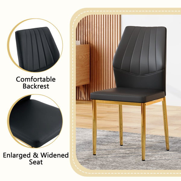 English Elm Table and Chair Set Round Glass Top Dining for Four with Shell Pu Seats Gold Legs Black+Gold W1151S04874