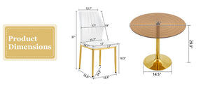 English Elm Table and Chair Set Round Glass Top Dining for Four with Shell Pu Seats Gold Legs White+Gold W1151S04875