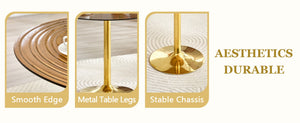 English Elm Table and Chair Set Round Glass Top Dining for Four with Shell Pu Seats Gold Legs White+Gold W1151S04875
