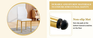 English Elm Table and Chair Set Round Glass Top Dining for Four with Shell Pu Seats Gold Legs White+Gold W1151S04875