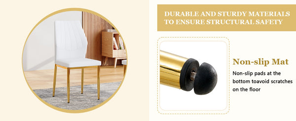 English Elm Table and Chair Set Round Glass Top Dining for Four with Shell Pu Seats Gold Legs White+Gold W1151S04875