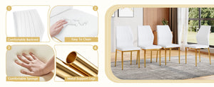 English Elm Table and Chair Set Round Glass Top Dining for Four with Shell Pu Seats Gold Legs White+Gold W1151S04875