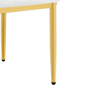 English Elm Table and Chair Set Round Glass Top Dining for Four with Shell Pu Seats Gold Legs White+Gold W1151S04875