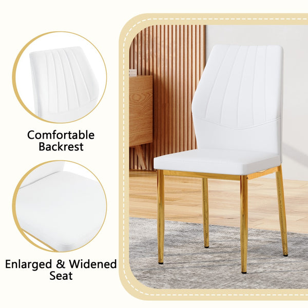 English Elm Table and Chair Set Round Glass Top Dining for Four with Shell Pu Seats Gold Legs White+Gold W1151S04875