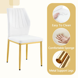 English Elm Table and Chair Set Round Glass Top Dining for Four with Shell Pu Seats Gold Legs White+Gold W1151S04875