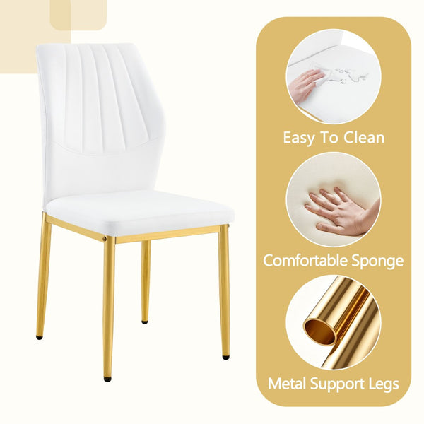 English Elm Table and Chair Set Round Glass Top Dining for Four with Shell Pu Seats Gold Legs White+Gold W1151S04875