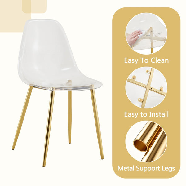 English Elm Table and Chair Set Round Brown Glass Top with Gold Pillar Base and Clear Plastic Seats W1151S04876