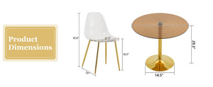 English Elm Table and Chair Set Round Brown Glass Top with Gold Pillar Base and Clear Plastic Seats W1151S04876